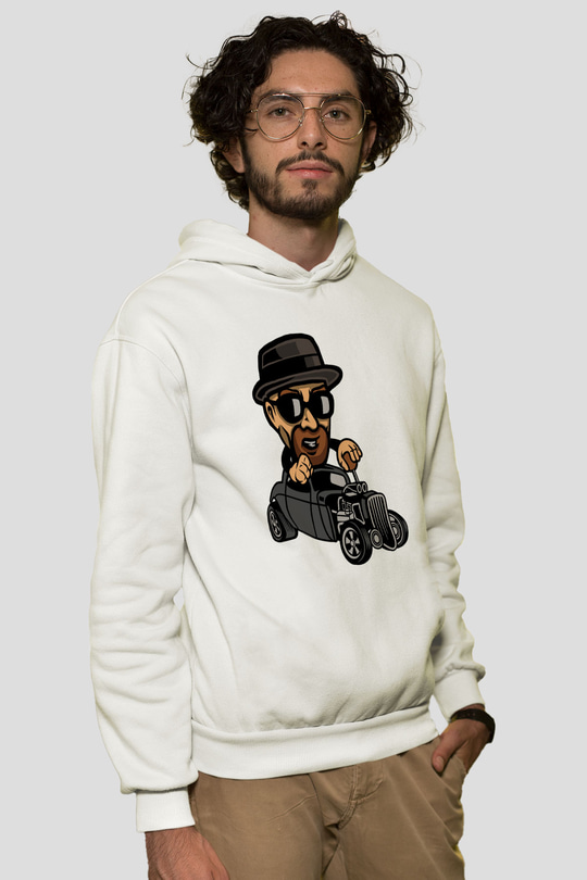 Heisenberg Hotrod Baskılı Unisex Beyaz Hoodie