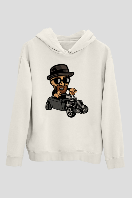 Heisenberg Hotrod Baskılı Unisex Beyaz Hoodie