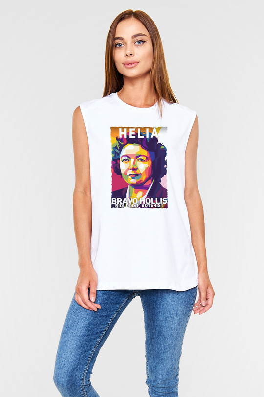 Helia Bravo Hollis Baskılı Unisex Kolsuz Beyaz Tişört - Tshirt
