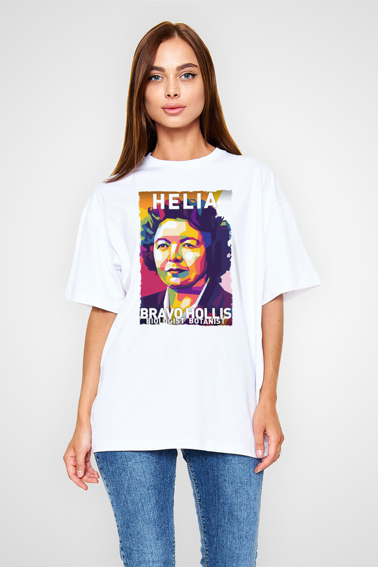 Helia Bravo Hollis Baskılı Unisex Oversize Beyaz Tişört - Tshirt