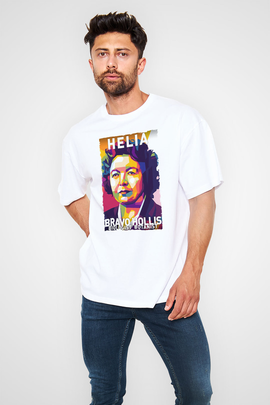 Helia Bravo Hollis Baskılı Unisex Oversize Beyaz Tişört - Tshirt