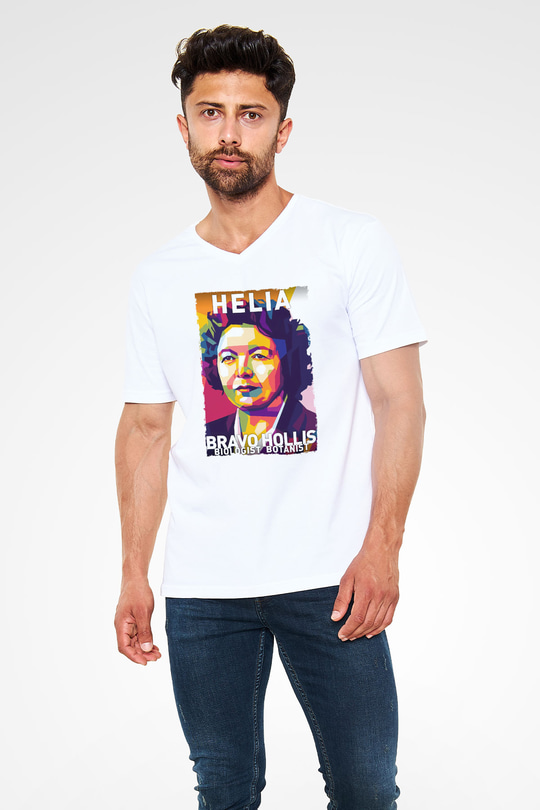 Helia Bravo Hollis Baskılı Unisex V Yaka Beyaz Tişört - Tshirt