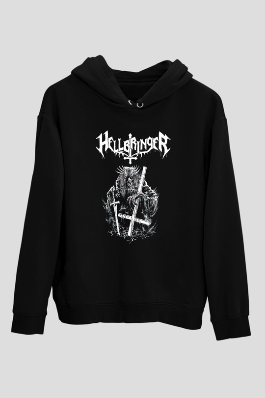 Hellbringer Baskılı Unisex Siyah Kapüşonlu Sweatshirt