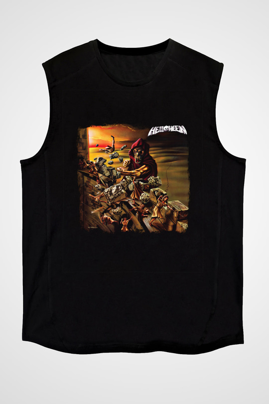 Helloween Baskılı Unisex Siyah Kolsuz Tişört
