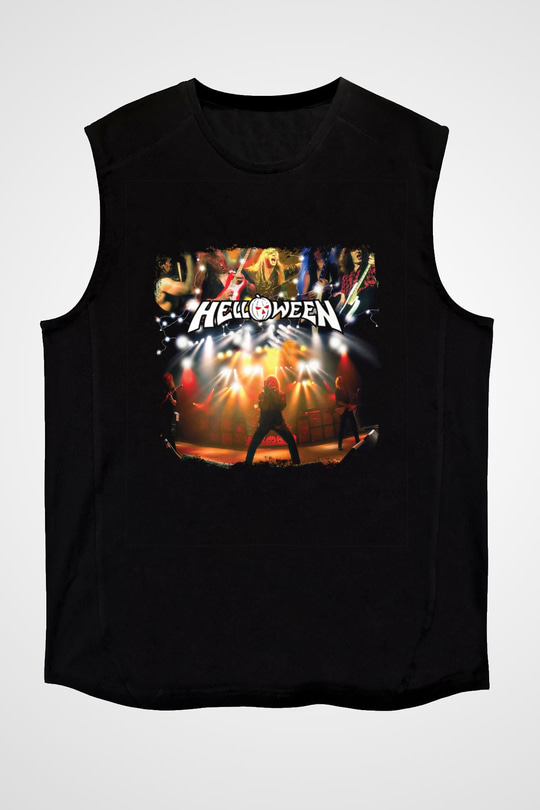 Helloween Baskılı Unisex Siyah Kolsuz Tişört