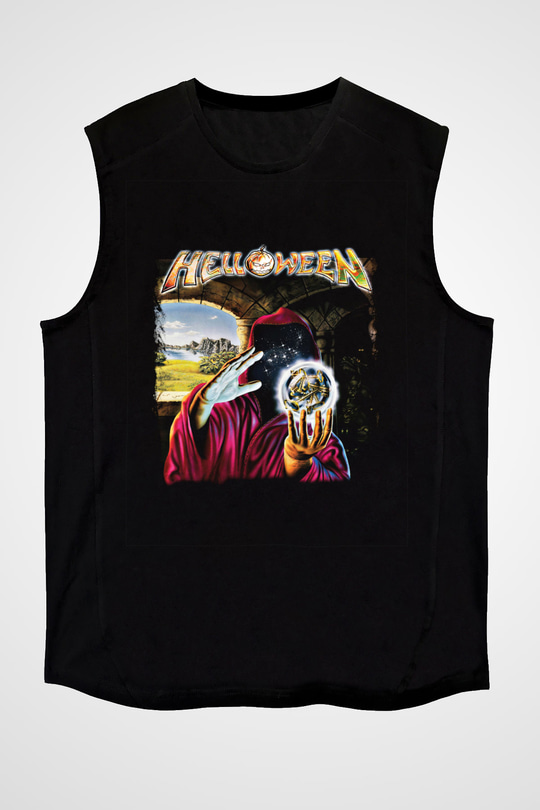Helloween Baskılı Unisex Siyah Kolsuz Tişört