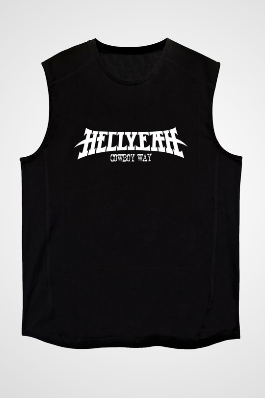 Hellyeah Baskılı Unisex Siyah Kolsuz Tişört