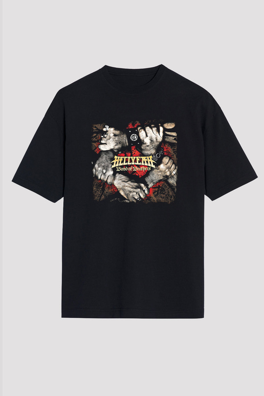 Hellyeah Baskılı Unisex Siyah Oversize Tişört