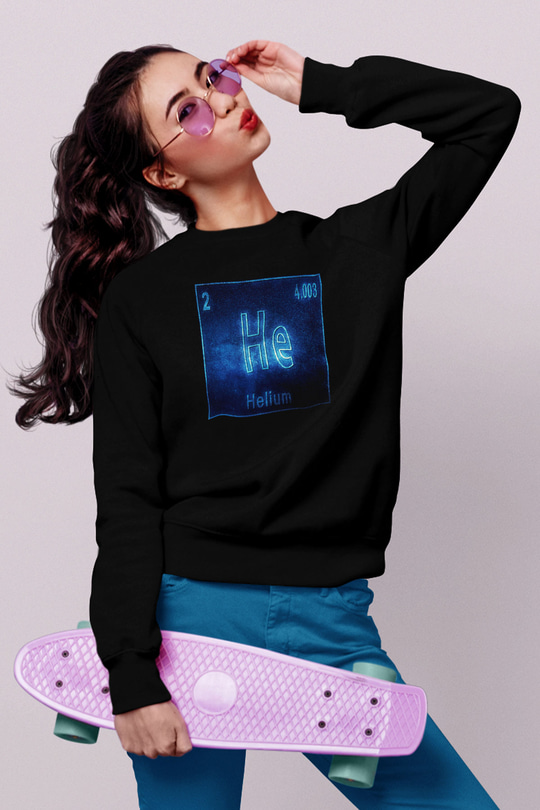 Helyum Atom Numarası Baskılı Unisex Siyah Sweatshirt