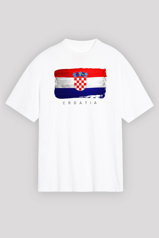 Hırvatistan Beyaz Oversize Tişört Oversize T-shirt - TişörtFabrikası