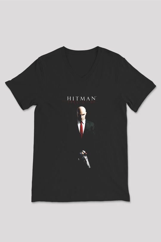 Hitman Siyah Unisex V Yaka Tişört T-Shirt