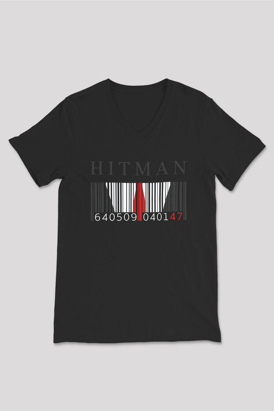 Hitman Siyah Unisex V Yaka Tişört T-Shirt