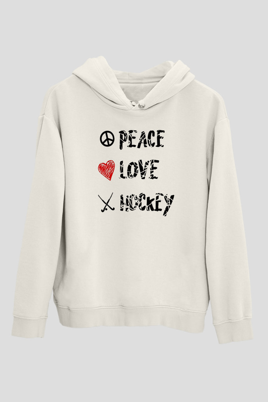 Hokey Baskılı Unisex Ekru Hoodie