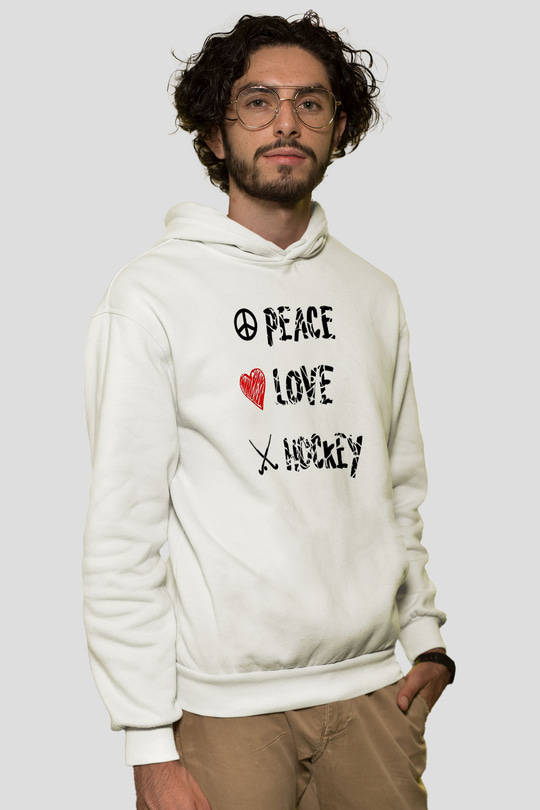 Hokey Baskılı Unisex Ekru Hoodie