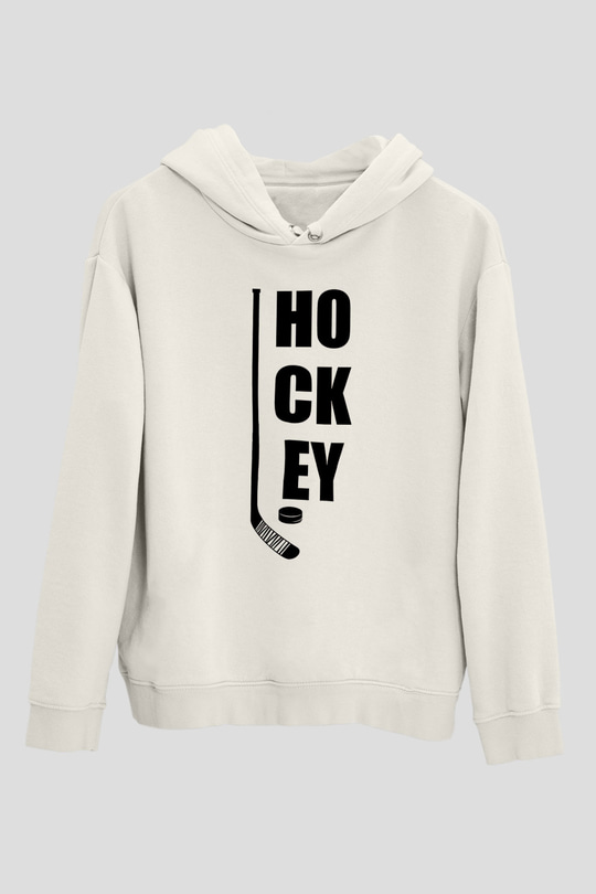 Hokey Baskılı Unisex Ekru Hoodie