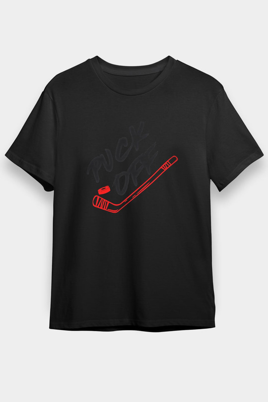 Hokey Baskılı Unisex Siyah Tişört - Tshirt