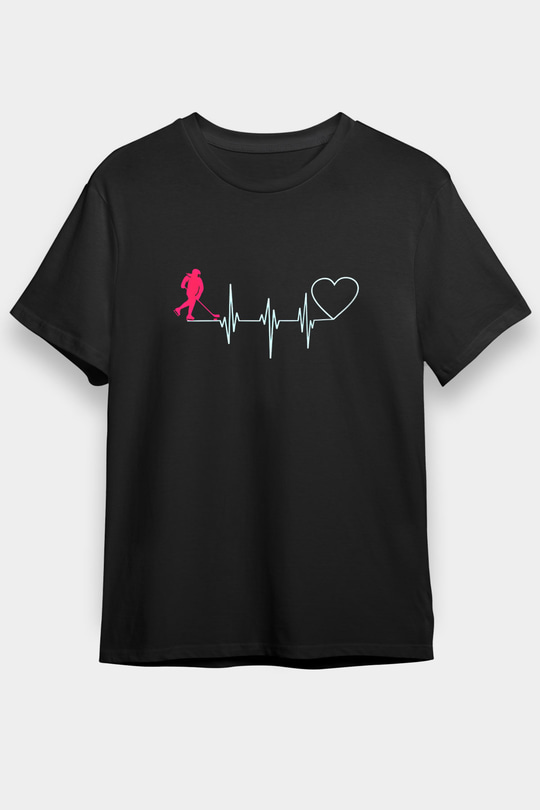 Hokey Baskılı Unisex Siyah Tişört - Tshirt