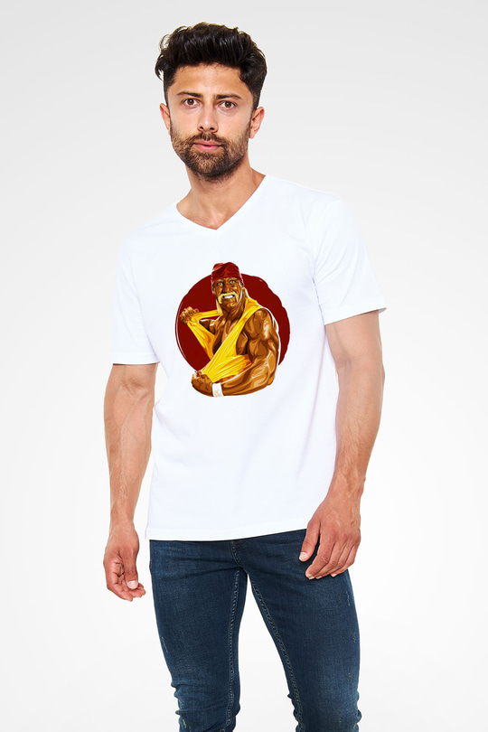 Hulk Hogan Beyaz Unisex V Yaka Tişört