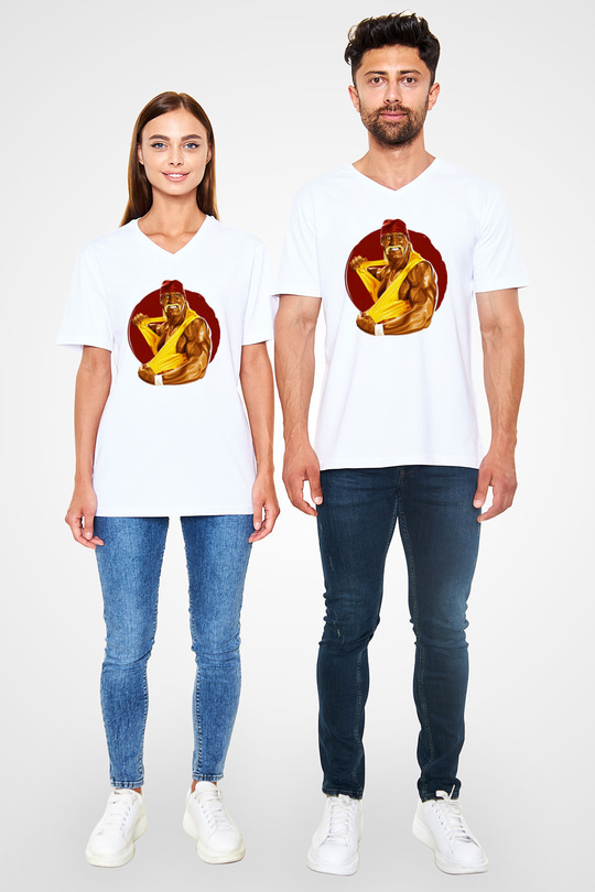 Hulk Hogan Beyaz Unisex V Yaka Tişört