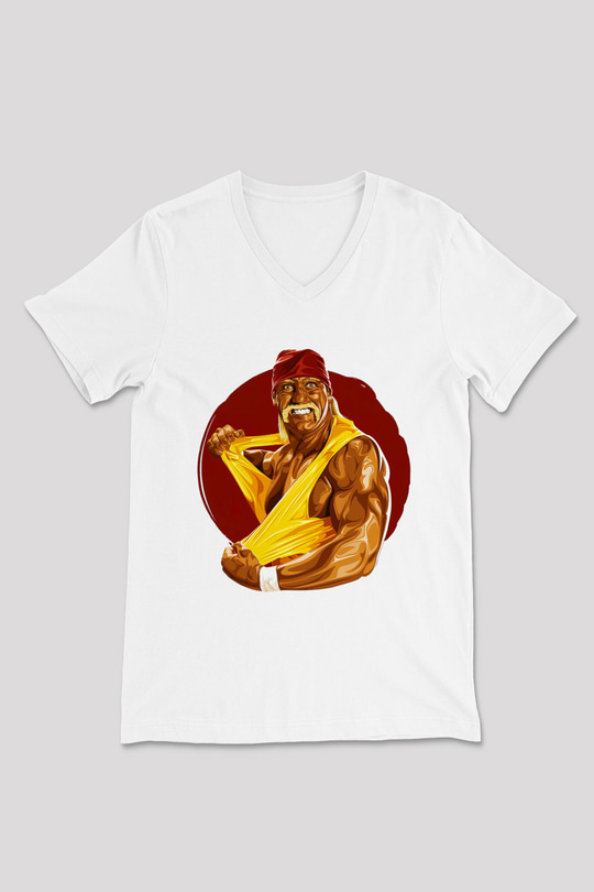 Hulk Hogan Beyaz Unisex V Yaka Tişört