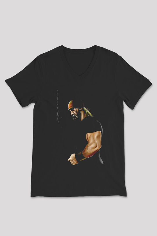 Hulk Hogan Siyah Unisex  V Yaka Tişört