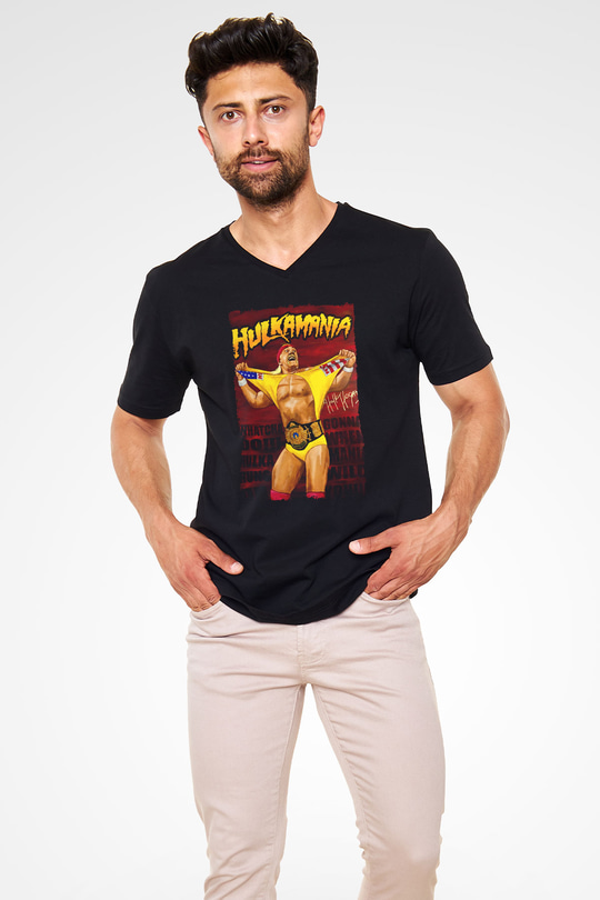 Hulk Hogan Siyah Unisex  V Yaka Tişört
