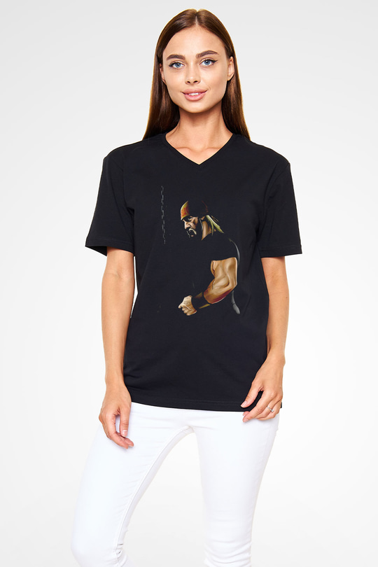 Hulk Hogan Siyah Unisex  V Yaka Tişört