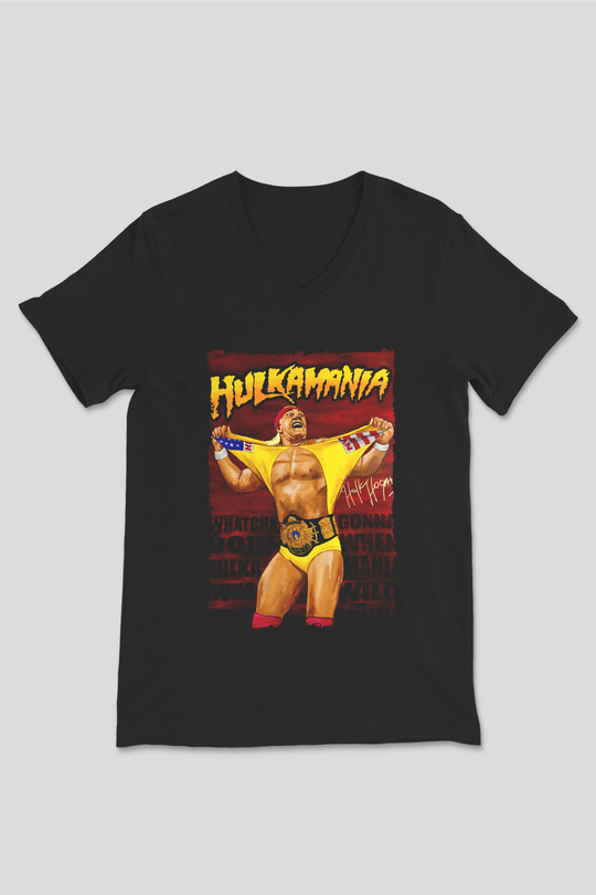 Hulk Hogan Siyah Unisex  V Yaka Tişört