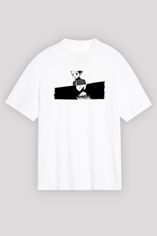 Hunter X Hunter Baskılı Beyaz Unisex Oversize Tişört - Tshirt
