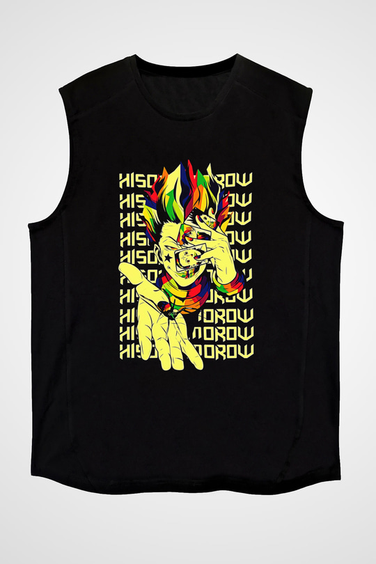 Hunter X Hunter Baskılı Unisex Siyah Kolsuz Tişört - Tshirt
