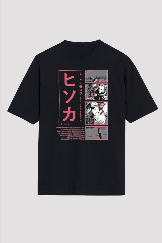 Hunter X Hunter Baskılı Unisex Siyah Oversize Tişört - Tshirt