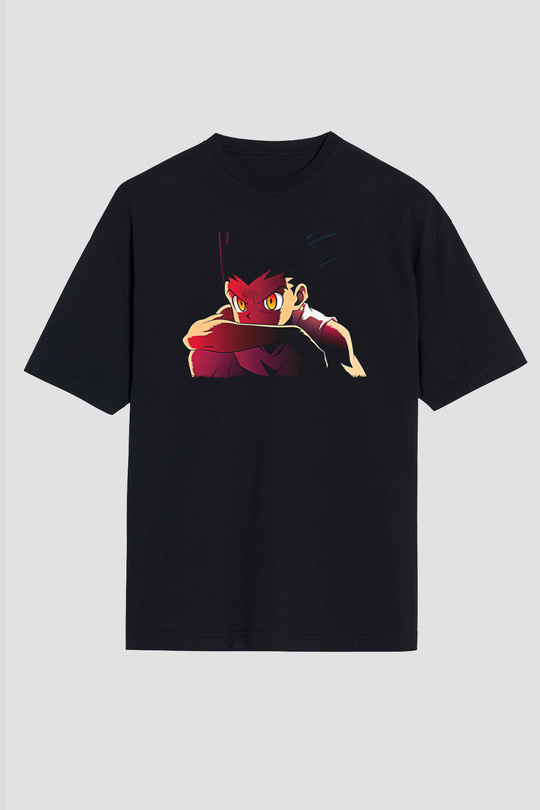 Hunter X Hunter Baskılı Unisex Siyah Oversize Tişört - Tshirt
