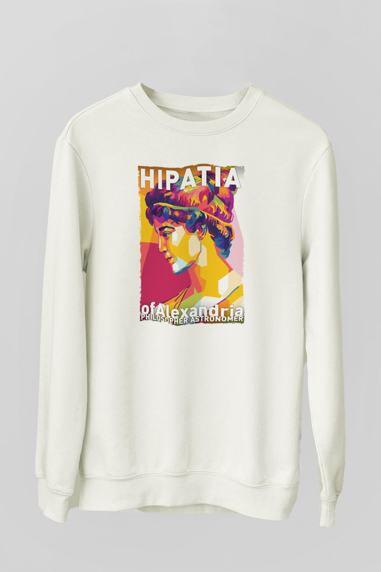 Hypatia of Alexandria Baskılı Unisex Ekru Sweatshirt