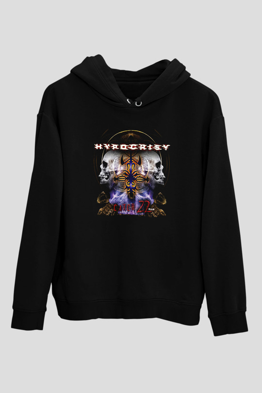 Hypocrispy Baskılı Unisex Siyah Kapüşonlu Sweatshirt