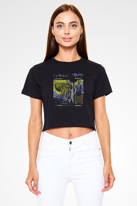 I Prevail Baskılı Siyah Crop Top Kadın Tişört - Tshirt