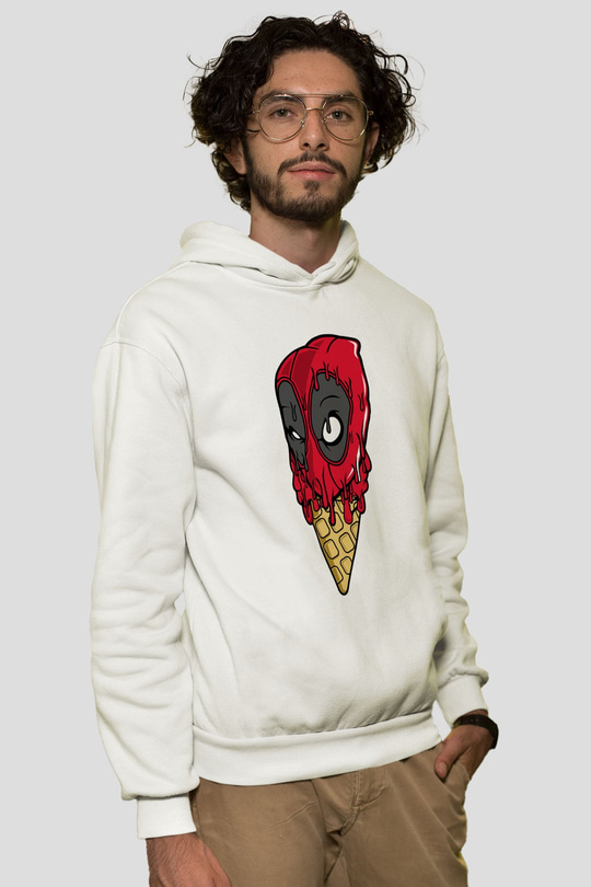 Ice Cream Dead Baskılı Unisex Beyaz Hoodie