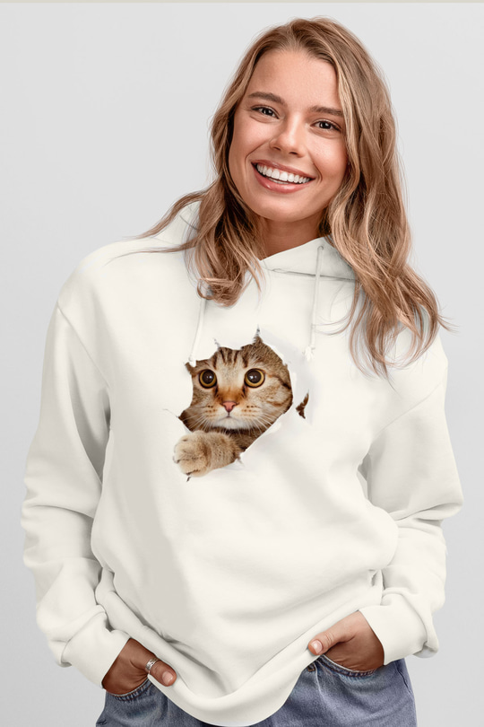 İçimdeki Şirin Kedi TemalıBeyaz Tshirt Unisex Hoodie
