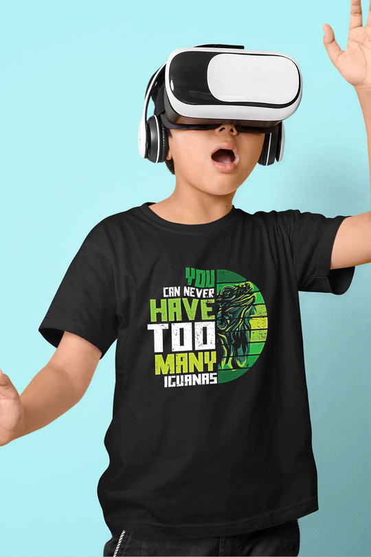 İguana Baskılı Unisex Siyah Çocuk Tişört - Tshirt