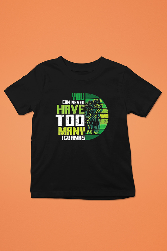 İguana Baskılı Unisex Siyah Çocuk Tişört - Tshirt