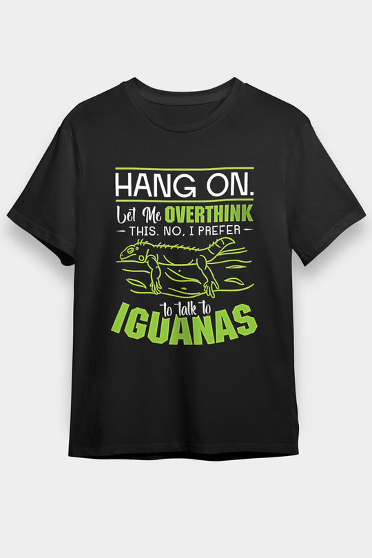 İguana Baskılı Unisex Siyah Tişört - Tshirt