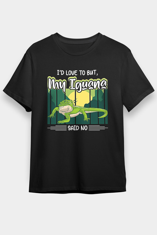 İguana Baskılı Unisex Siyah Tişört - Tshirt