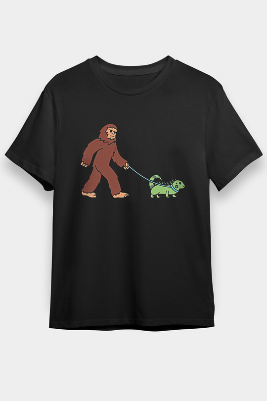 İguana Baskılı Unisex Siyah Tişört - Tshirt