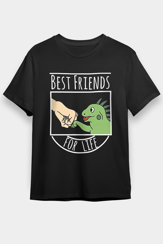 İguana Baskılı Unisex Siyah Tişört - Tshirt