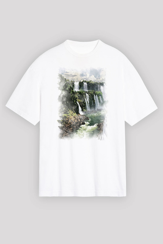 Iguazu Şelalesi Beyaz Oversize Tişört Oversize T-shirt - TişörtFabrikası