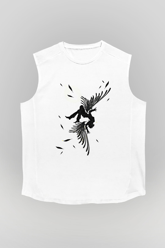 İkarus Baskılı Beyaz Unisex Kolsuz Tişört - Tshirt