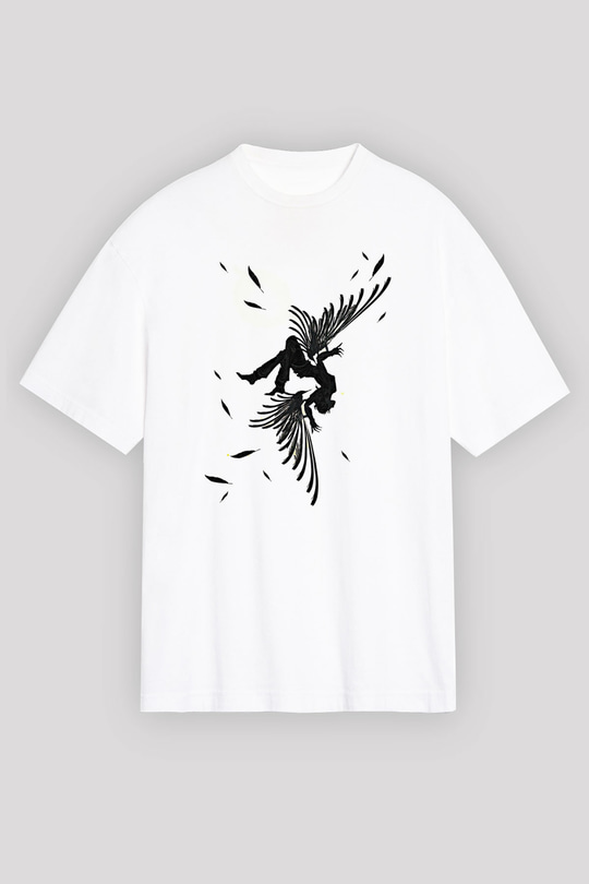 İkarus Baskılı Beyaz Unisex Oversize Tişört - Tshirt