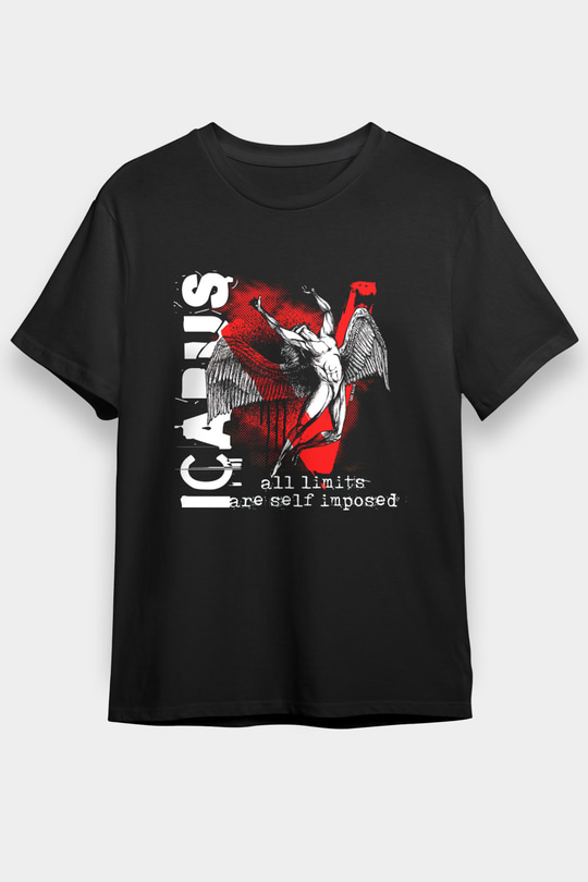 İkarus Baskılı Unisex Siyah Tişört - Tshirt
