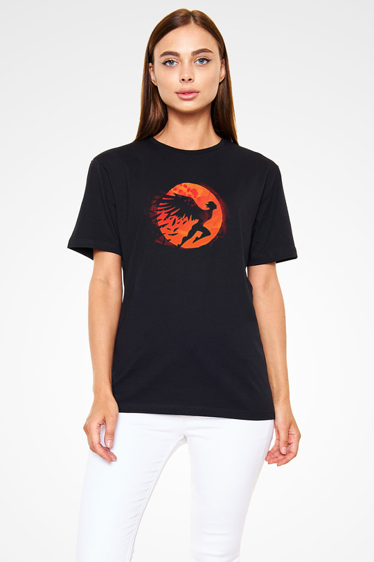 İkarus Baskılı Unisex Siyah Tişört - Tshirt