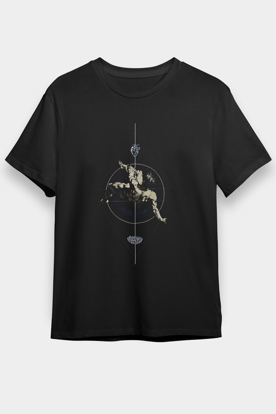 İkarus Baskılı Unisex Siyah Tişört - Tshirt