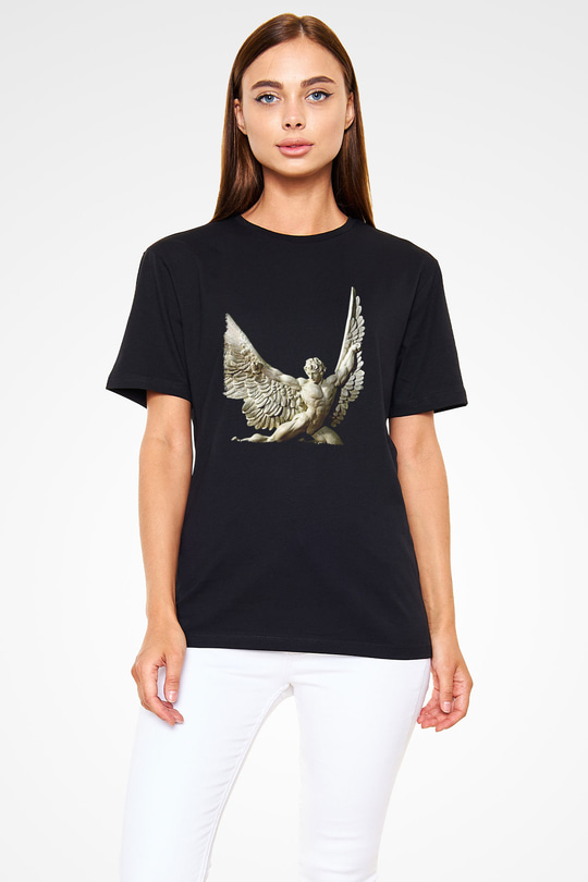 İkarus Baskılı Unisex Siyah Tişört - Tshirt